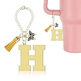 Lukiisoo Schmetterlings-Buchstaben-Charm-Zubehör, Initial-Schlüsselanhänger für Stanley-Becher mit Griff, modischer Alphabet-Schlüsselanhänger, Quasten-Anhänger, Schlüsselanhänger für Geldbörse