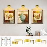 Batterie Bild Licht 3Pack Gold, Drahtlose Malerei Licht mit Fernbedienung, 3 Lighting&Dimmable, Wandkunst Licht für Malerei Akzent Licht &Timer für Bilderrahmen Wall light for pictures
