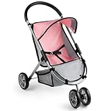 GAGAKU Puppenwagen, Kinderwagen für Puppen, Spielzeug-Puppenwagen, Sonnendach, Aufbewahrungskorb, Rollenspiel, Geschenk ab 3 Jahren