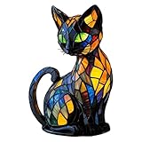 Kosinso Katzenlampe, Vintage-Katzenlampe aus Buntglas, handgefertigtes Nachttisch-Nachtlicht mit Tiermotiv für das Schlafzimmer zu Hause (A)