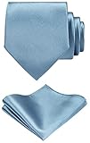 TIE G Einfarbiger Satin Formell für Herren Krawatte und Einstecktuch-Set im Geschenkkarton für die Hochzeit (Staubiges Blau)