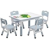 Kindertisch Mit 4 Stühle, Höhenverstellbares Kindersitzgruppe Für Kleinkinder, Tischplatte Mit Graffiti-Motiv, Rutschfeste Beine, Klassenzimmer/Kindergärten/Häuser，80cm x 60cm Tisch,30cm x 30cm Stuhl