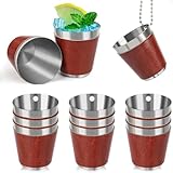 iToQ 12 Stück Schnapsbecher Metall zum Aufhängen Schnapsgläser Edelstahl mit Kette Schnapsglas 30ml für Hochzeit
