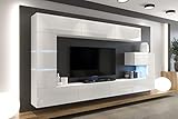 Furnitech Wohnwand Wohnzimmer - Möbel mit LED Weiß - Hängend Wohnwand Modern - Schrankwand mit Regale und TV Schrank (AN89NEW-21W-HG2)