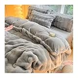 USOHJZ Vierteiliges Set aus doppelseitigem Milchplüsch- und Korallenplüsch-Flanellbettwäsche-Set mit dickem Bezug, Kissenbezug Spannbettlaken für Bettwäsche(Grey,220x240cm)