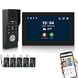 2-Draht-Video-Türsprechanlage für Wohnung,7-Zoll-Touchscreen mit Nachtsicht-Unterstützung,4 in 1 Entriegelung, Zwei-Wege-Sprechanlage für Villen nach Hause (1 schwarze Türklingel+1 schwarze Montor)