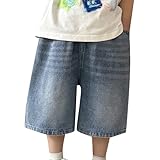 Generisch Lässige, lockere Jeans-Shorts für Jungen mit elastischer Taille und weitem Bein und Taschen (1–12 Jahre) (Blue, 5-6 Years)