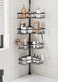 HouseUp Duschregal Teleskop ohne Bohren, Höhenverstellbare Duschablage Ecke mit 4 Ablagen, Badewanne & Küche Eckregal, Shampoo Halterung, Edelstahl (82-296cm)