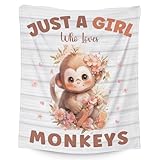 FJAUOQ Affen-Decke, weich, flauschig und warm, 101,6 x 127 cm, kleine Decke für Couch, Sofa, weiß, niedlicher Überwurf, Geschenke für Mädchen, Jungen