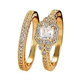 Ringe für Frauen, kreative Kombination aus Zirkonia, zwei in einem, Hochzeits- und Verlobungsring-Sets Minimalistischer Schmuck Ring (K, G)