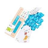 JOINPAYA 1 Satz Holzblock lernspiel Puzzle kinderpuzzle Logic Games for holzbauklötze Rechenspielzeug Sprachlernspielzeug Englisches Zahlenspielzeug hölzern Blue