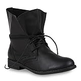 Trendy Damen Schuhe Stiefeletten Blockabsatz Leder-Optik 44438 Schwarz Schwarz 40 Flandell