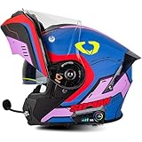 QJWMatic Klapphelm Mit Bluetooth Motorradhelm Integralhelm Damen Herren Mit Doppelvisier ECE Zertifiziert Integralhelm Flip Vollvisierhelm F,XXXL65-66CM