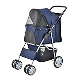 pro.tec Hundewagen Pet Stroller Hundebuggy Regenschutz zum Schieben Roadster inkl. Einkaufstasche Blau