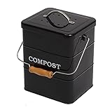 ayacatz Metall komposteimer mit Deckel Küche biomülleimer Arbeitsplatte und Unterschrank Mini komposter, 6L biomülleimer küche klein, Behälter Compost Bin mit Kohlefilter-(Schwarz)