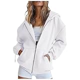 KJameas Kapuzenpullover Damen Zip Sweatshirt Hoodie mit Reißverschluss Baggy Kapuzenjacke Einfarbige Loose Tops Oberteile Sweatjacke mit Kapuze Winter Frauen Jacke Y2K Streetwear Mantel Outwear