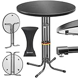 KESSER® Gastro Stehtisch klappbar Bistrotisch | Pulverbeschichtete Edelstahlplatte | höhenverstellbare Füße | Partytisch Tisch Ø 80cm | In- & Outdoor | Empfangstisch | Klapptisch inkl. Husse Schwarz
