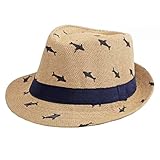 Kinder Jungen Mädchen Panamahut Sonnenhut Beach Hut Strohhut Jazz Hut UV-Schutz Sommerhut Strandkappe mit Flugzeugmuster für Kinder von 3-8 Jahre (DE/NL/SE/PL, Alphanumerisch, Einheitsgröße, Khaki)