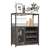 Garvee Weinschrank Weinregal Industrial Barschrank mit Verstellbarem Weinregal und Glashalter Getränkeaufbewahrung Weinbarschrank für Küche Esszimmer Wohnzimmer 70x35x92 cm Dunkelgrau