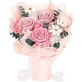 Konserviertes Blumenstrauß mit Bär, 3 Echte Ewige Blumen zur Lieferung, Langanhaltender Rosa Rosenstrauß, Geburtstagsgeschenke für Frauen, Mutter, Ehefrau, Sie