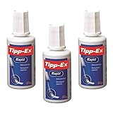 Tipp-Ex Rapid, Korrekturflüssigkeit, hochwertige Korrekturflüssigkeit, hervorragende Deckkraft, 20 ml, 3 Stück, weiß
