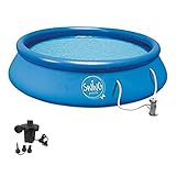 well2wellness® Quick-Up Pool Aufstellbecken Swing Ø 366 x 84cm blau inkl. Filterpumpe 12 Volt Plus Luftpumpe mit 3 Adaptern