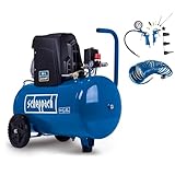 Scheppach Kompressor HC63 Druckluftkompressor ölgeschmiert mit 14 tlg. Zubehör | 50L Kessel | 10bar Arbeitsdruck | 1500W | 220L/min Ansaugleistung | Fahrvorrichtung, Schnellkupplung & Transportgriff