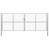 vidaXL Gartentor Gartenzaun Tor Doppeltor Flügeltor Hoftor Doppelflügeltor Zauntür Gartentür Gartenpforte Verzinkter Stahl 415x200cm Silbern