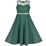 Sunny Fashion Mädchen Kleid Dunkel Grün Strass Chiffon Brautjungfer Party Maxi Gr. 134