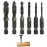 6-teiliges Kombi-Bohrer und Gewindeschneider-Set für präzise Gewinde, inkl. M3, M4, M5, M6, M8 und M10 in Rostschutz-Beschichtung, 6-mm-Sechskantschaft für vielseitige Anwendungen,hss-gewindebohrer