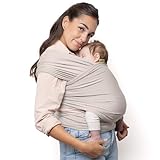 Boba Babytragetuch ab Geburt bis 15 kg - Kuschelweiches & Stützendes Baumwollfrottee, Tragetuch Baby Neugeboren bis Kleinkind, Einfach zu Binden (Beige)
