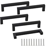 Drenky 5 Stück Schwarz Rostfreier Stahl Türknäufe, Möbelgriff mit Schraube für Schublade, Schrank, Möbel, Küche, Heimdekoration, Lochabstand 128 mm