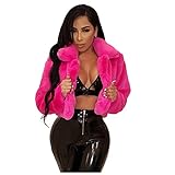 Kunstpelz Mantel Damen Winterjacke Kurz Pelzmantel Felljacke Jacke Warme Plüschmantel Langarm Elegant Kunstfell Overcoat Short Coat Fluffy Winter Outerwear (Hot Pink, M)
