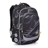 TOPGAL LORI – Schulrucksack ab der 2. Klasse (ca. 125 cm), ergonomisch mit Rückenverstärkung, wasserabweisend & leicht, mit reflektierenden Elementen, 27 L Schulranzen mit Brustgurt. (Grünlich-grau)