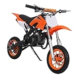 WSIKGHU Kinder Dirt Bike 8 Zoll Kinderfahrrad für 7-17 Jungen & Mädchen, Premium 49ccm Mountainbike - 1.8 Liter Tank - Doppelte Vorder- und Hinterradbremse (Orange)