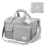 Flintronic 36L Faltbare Reisetasche Gepäcktasche Große Weekender Übernachtungstasche Urlaubstasche Wasserdicht Sporttasche für Herren Damen (mit 1 Gepäckanhänger) - Grau