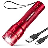 GEARLITE Taschenlampe LED Aufladbar, 2000 Lumen LED Flashlight Kinder mit 3 Modi，Zoombare Mini Taschenlampe mit Langer Laufzeit, IP65 Wasserdicht Handlampe für Camping Angeln Notfall Outdoor-Rot