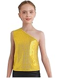 Hansber Metallisches Top Für Mädchen Ärmellose Tanzweste Lässiges Unterhemd T-Shirt Für Jazzpartys Gold 92-116