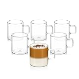 Wilmax | Teegläser & Kaffeegläser mit Henkel | 6er-Set | 200 ml |Gläser für Heiß- und Kaltgetränke | Kaffeebecher | Glühweingläser | Saftgläser | Wassergläser | Glastassen | Spülmaschinenfest