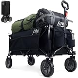 TIMBER RIDGE XXL Bollerwagen Faltbar Strand Handwagen mit Seitentasche Getränkehalter verstellbarem Griff, Gartenwagen Strandwagen für Alle Gelände, Draussen Camping Einkaufen, 100kg Belastbarkeit