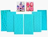 6 Stück Prägematte Fondant, Fondant Glätter Set mit Ziegel-, Holz-, Blumen-, Kopfstein- und Kieselstein Designs - Perfekt für Kuchenumrandung, Cupcakes, Gebäck