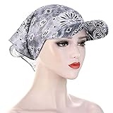 Kielsjajd Bandana Cap Kopftuch mit Schirm, Damen Kopftuch Schal Cap Mützen für Haarausfall mit Schirm Bandana Cap Sommer Faltender Retro Stil Sonne-Hut Visier Kappe (Grey, One Size)