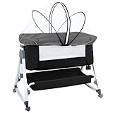 Beistellbett, 3-in-1, Beistellwiege mit Matratze und Moskitonetz, Tragfähigkeit 50 kg, kompakt in 3 Sekunden, leicht zu transportieren, 80 x 40 x 100-116 cm (6 Geschwindigkeitsstufen, schwarz)