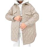 Generisch Oversize Steppjacke Damen Leicht Druckknopf Winterjacke Casual Übergangsjacke Steppmantel Dünne Mantel Leichte Jacke mit Taschen Herbst Winter