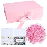 Geschenkbox mit Schleife, magnetische Geschenkkarton mit Deckel, Geschenk Verpackungsbox, Dekorative Box, Geschenkschachtel für Geschenke, mit zerkleinertem Papier, Karten (rosa)