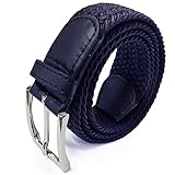 Glamexx24 Unisex Elastischer Stoffgürtel Geflochtener Stretchgürtel Dehnbarer Gürtel für Damen und Herren, Dunkelblau, 105cm