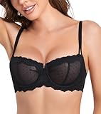 DotVol Damen Spitze Balconette BH Push Up Ungepolste Unterwäsche Convertible Multiway Bra Große Größen(Schwarz, 80B)