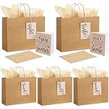 Kolldenn Geschenkanhänger, Kraftpapiertüten-Set für Ehemann, Ehefrau, 5 Sinne, Geschenktüten, Seidenpapier, 5 Sinne, Grußkarte, 5 Sinne, Geschenk für Sie und Ihn, Valentinstag, Weihnachten, Braun, 32