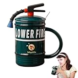 Kaffeetasse mit Feuerlöscher: Keramiktasse mit lustigem Löffel und Deckel, 480 ml, kreative Geschenkidee für Feuerwehr, Wasserbecher für Erwachsene und Kinder, perfekt für