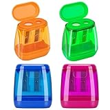 JEFURE Anspitzer mit Behälter 4 Stück, Anspitzer mit Doppellöchern und Dose, Handheld Bleistiftspitzer für Dicke und Dünne Stifte, Dosenspitzer Kinder, Anspitzer für Schule Büro 4 Farben